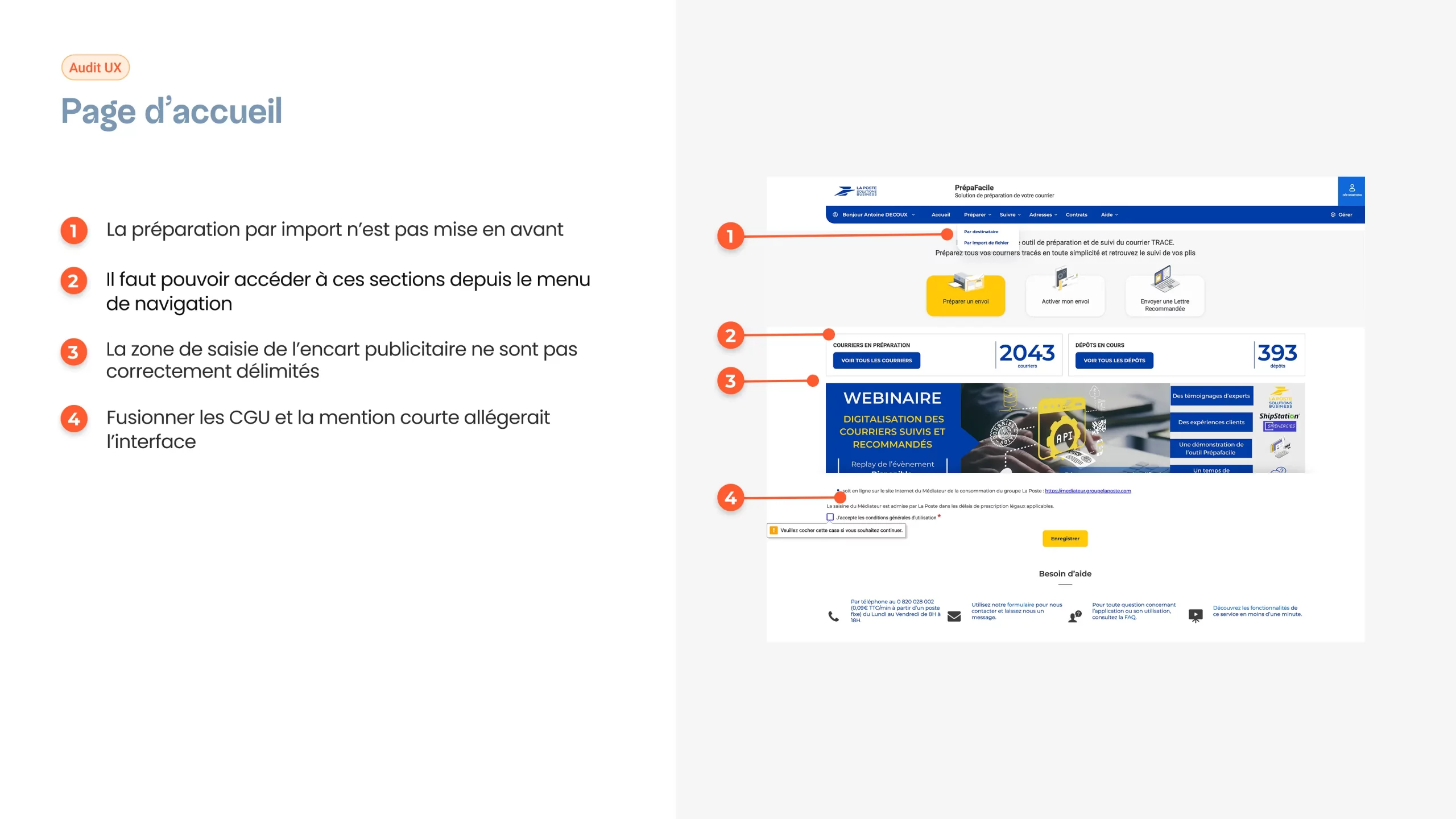 Audit UX — écran 1