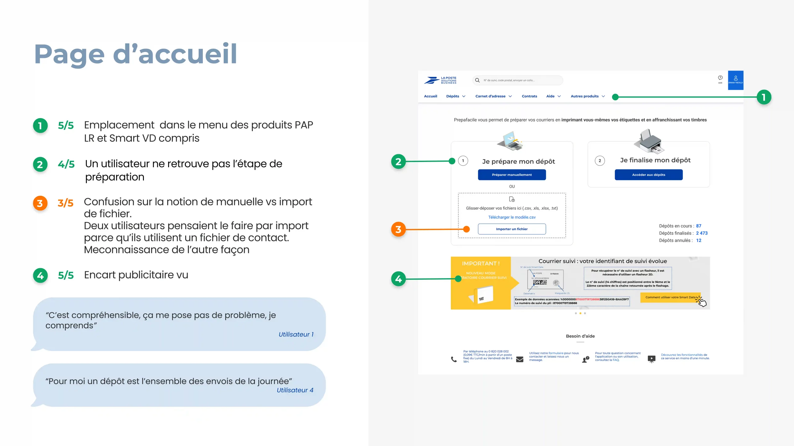 Test utilisateur — page d'accueil