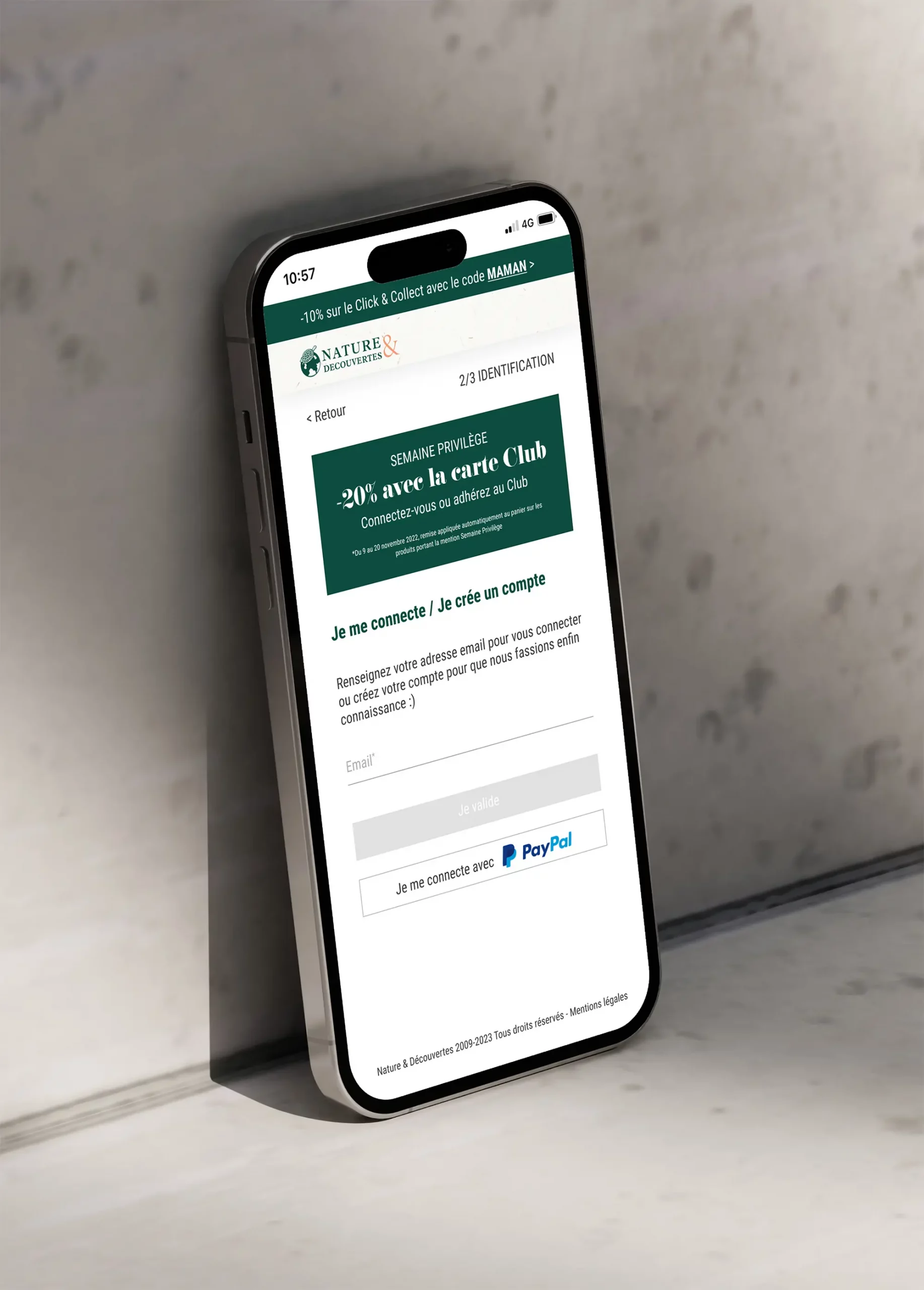 Version mobile — connexion et création de compte